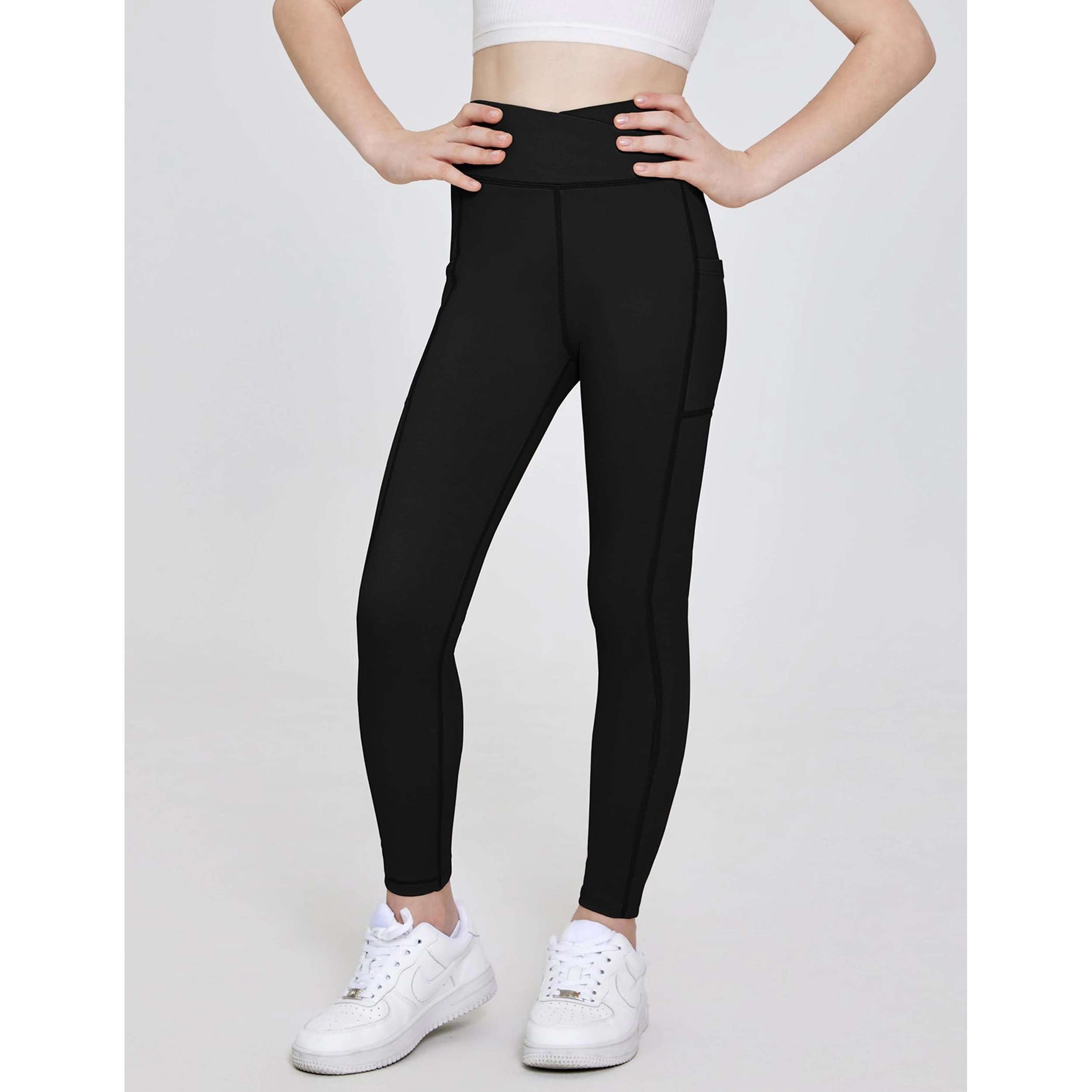 Arshiner Girl's Crossover High Waisted Leggings with Pockets