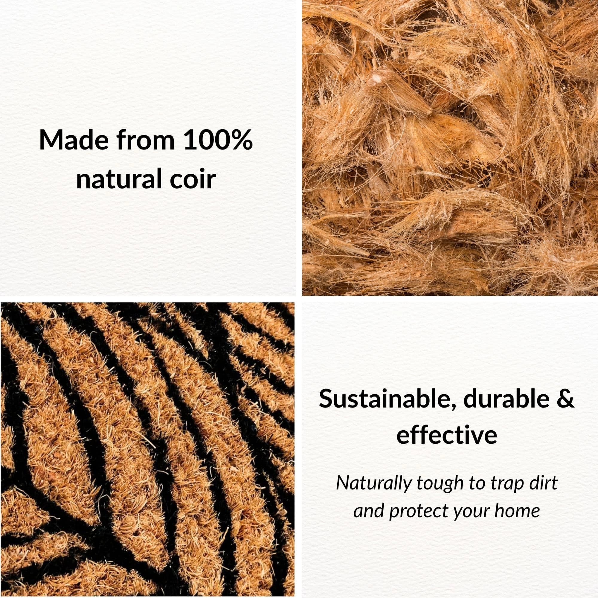 Evideco French Home Goods Natural and Black Leaf Coir Doormat 30 x 18 Inches