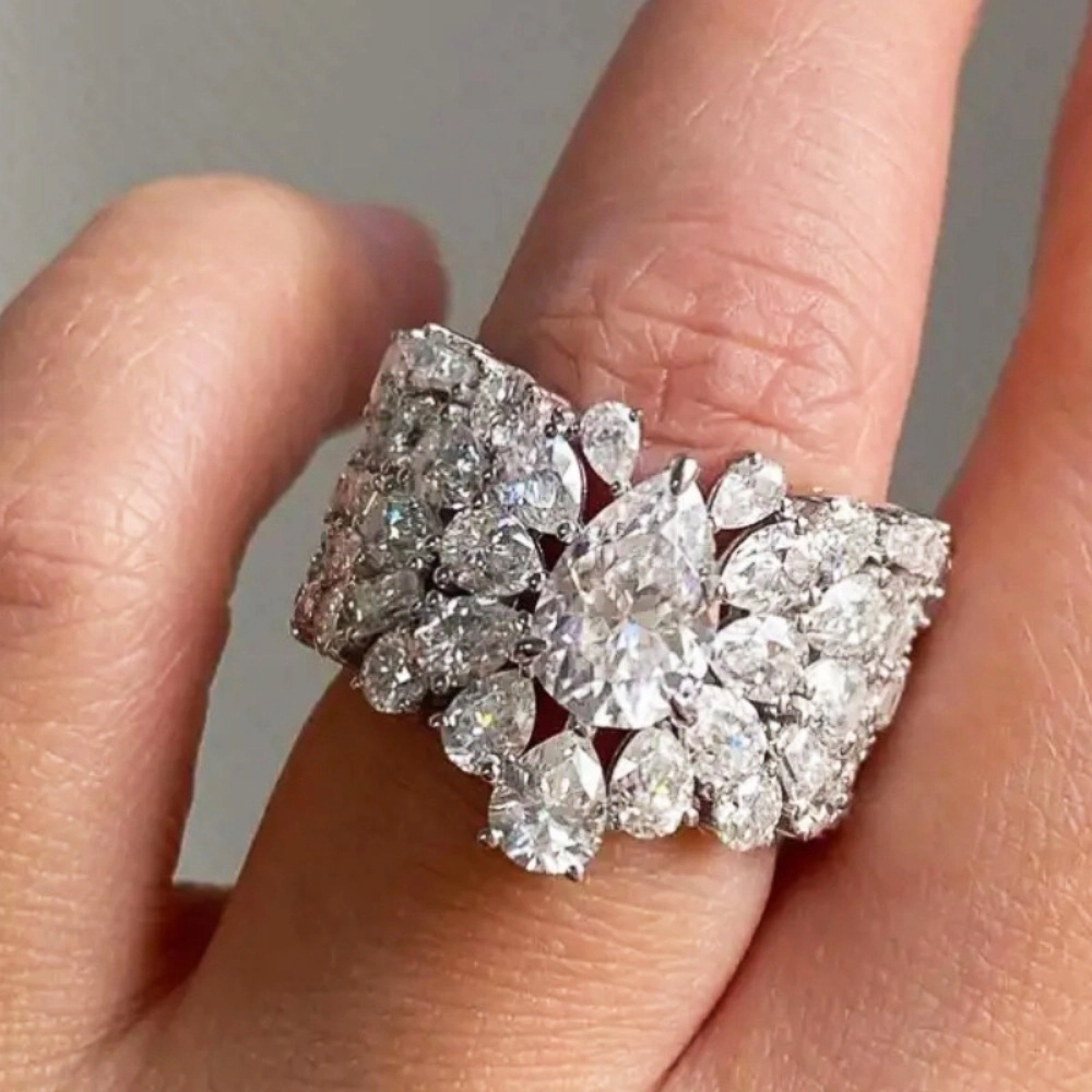 Wardrobe Whimsy Pear‑Cut Cubic Zirconia Multi‑Layer Wide Statement Cocktail Ring