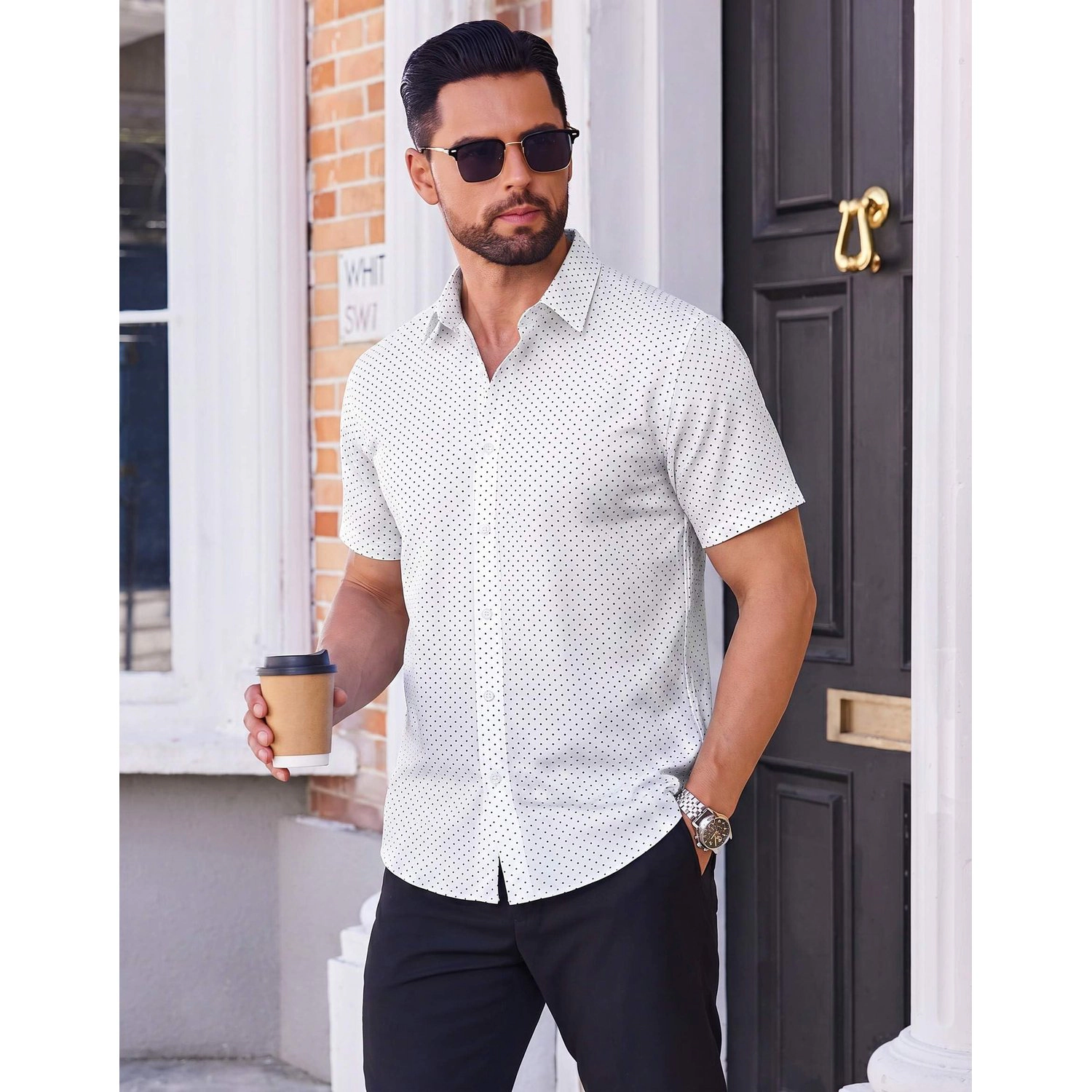 COOFANDY Mens Casual Short Sleeve Henley T-Shirt Button Placket Chest Pocket Tee