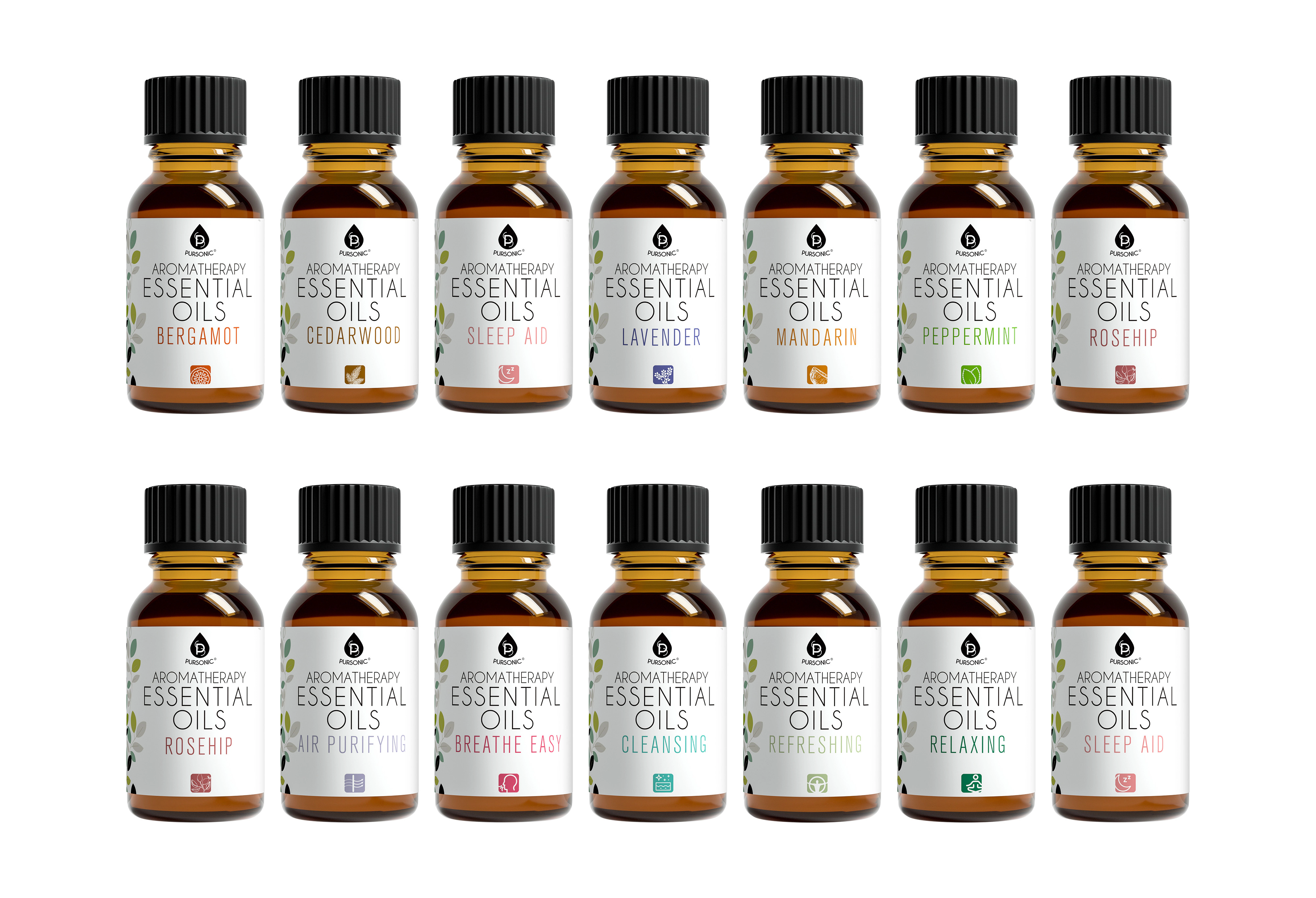 Pursonic Unisex 100% Pure Aromatherapy Essential Oil 14-Pack Gift Set Collection