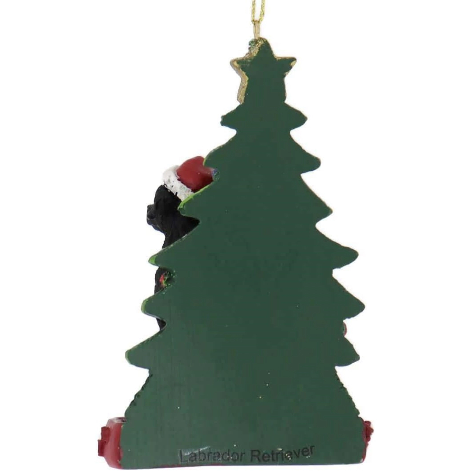 Kurt Adler Black Labrador Retriever Dog Wearing Santa Hat with Christmas Tree Resin Ornament 4.25 inch