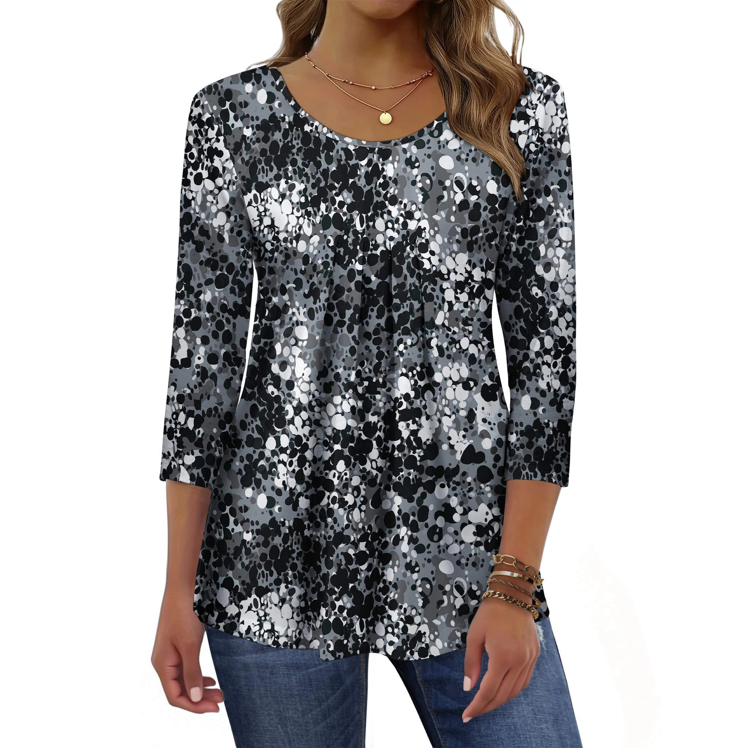 Zeagoo Women Ink Dot Round Neck Top