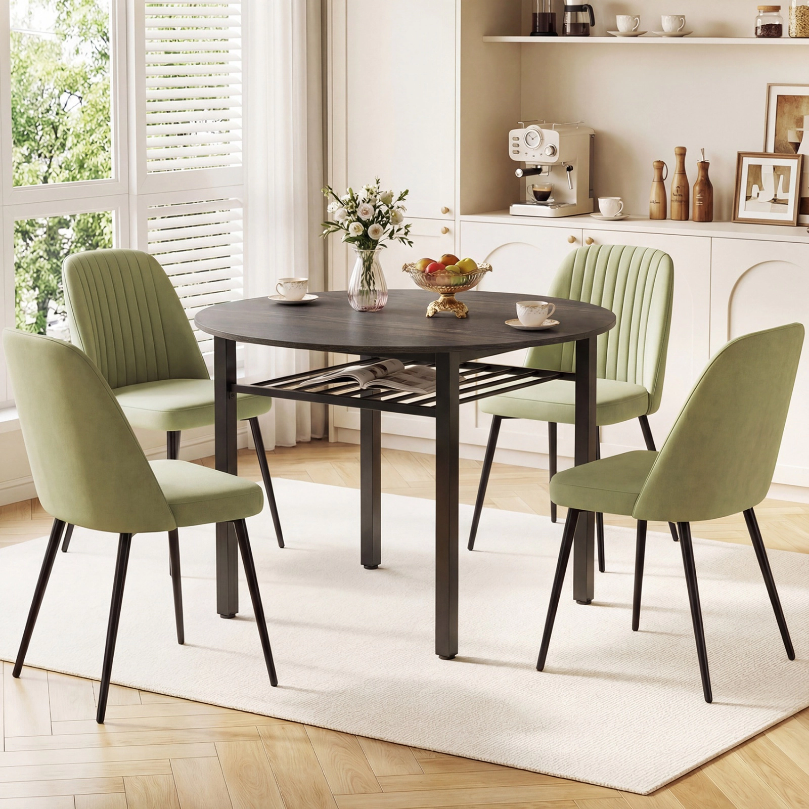 SUGIFT 40-Inch Gray Round Dining Table for 4 with Storage Shelf