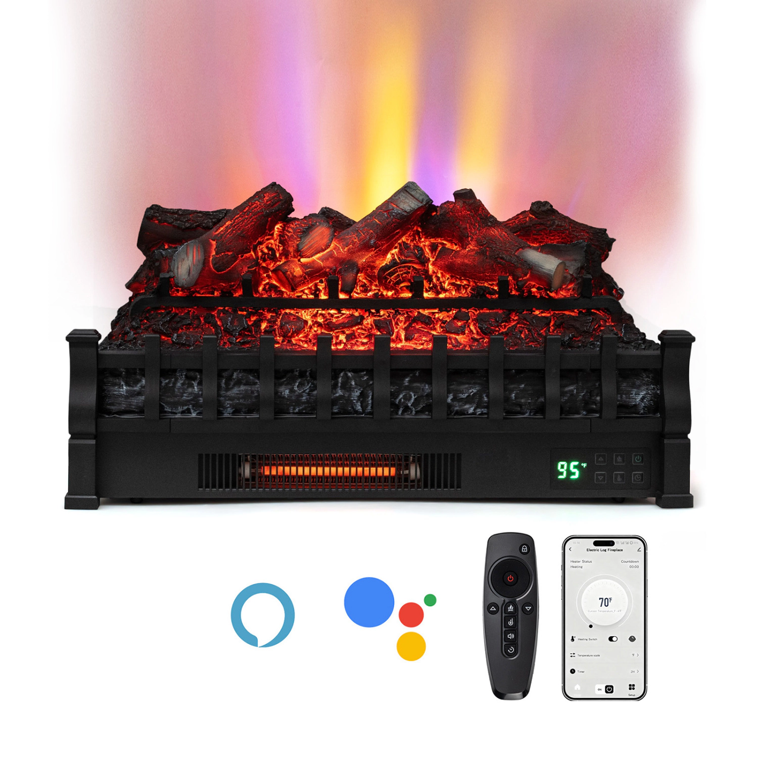SlickBlue 1500W Infrared Electric Fireplace Logs with Smart Control