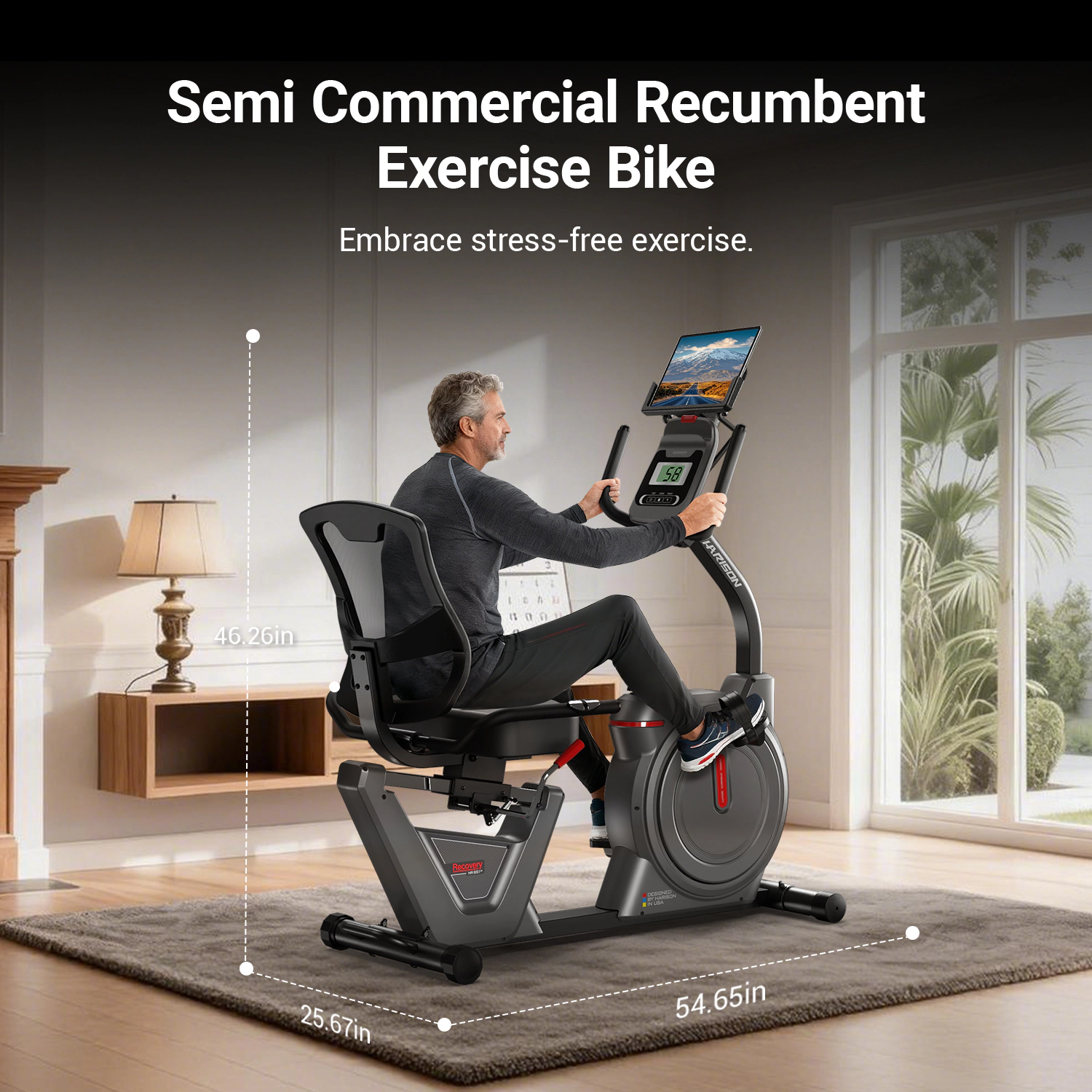 HARISON Semi-Commercial Recumbent Exercise Bike, 450 LB Capacity, Quiet Magnetic Resistance, LCD & Tablet Holder