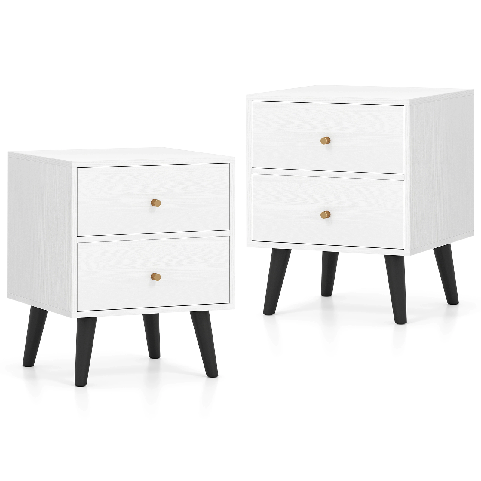 SUGIFT Set of 2 Mid-Century Nightstands, 19.5 in, White and Black