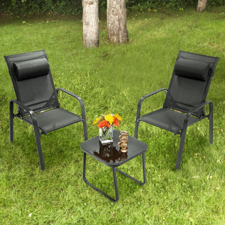 Hivvago 3 Pieces Patio Bistro Furniture Set With Adjustable Backrest