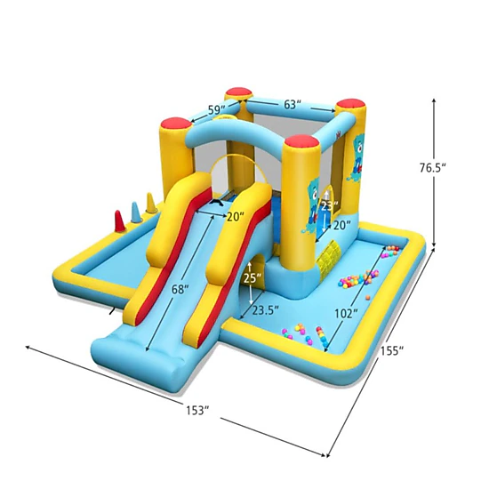 Hivvago Inflatable Bounce House 7-In-1 Bouncy Castle With Slide And Tunnel With 480W Blower