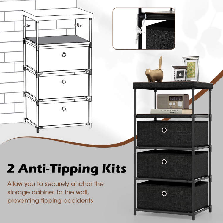 Hivvago Compact 3/4-Drawer Dresser Featuring Fabric Storage, Wood Top, and Metal Frame