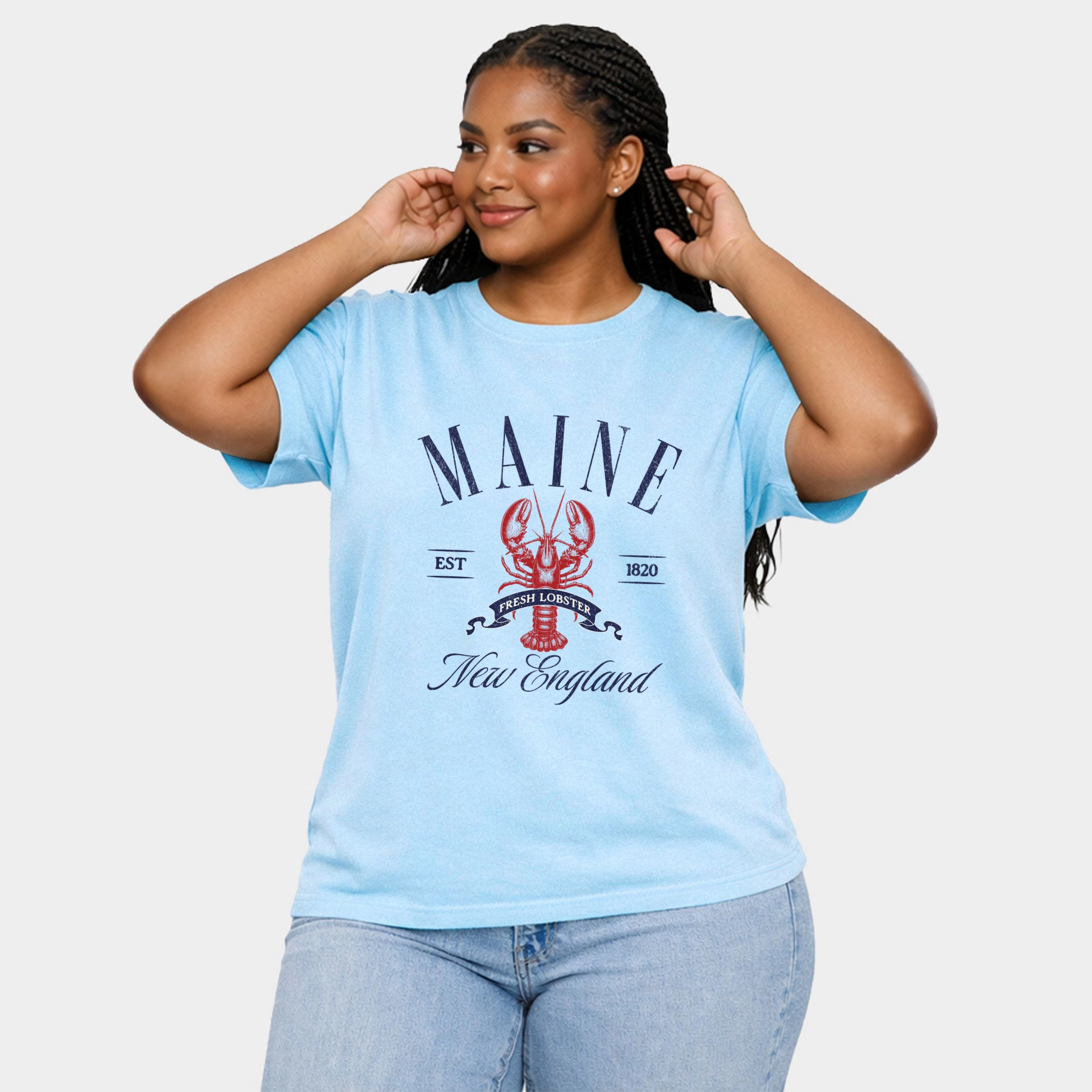 Simply Sage Market - Maine New England Women's Plus Sized Garment Dyed Graphic T-Shirt