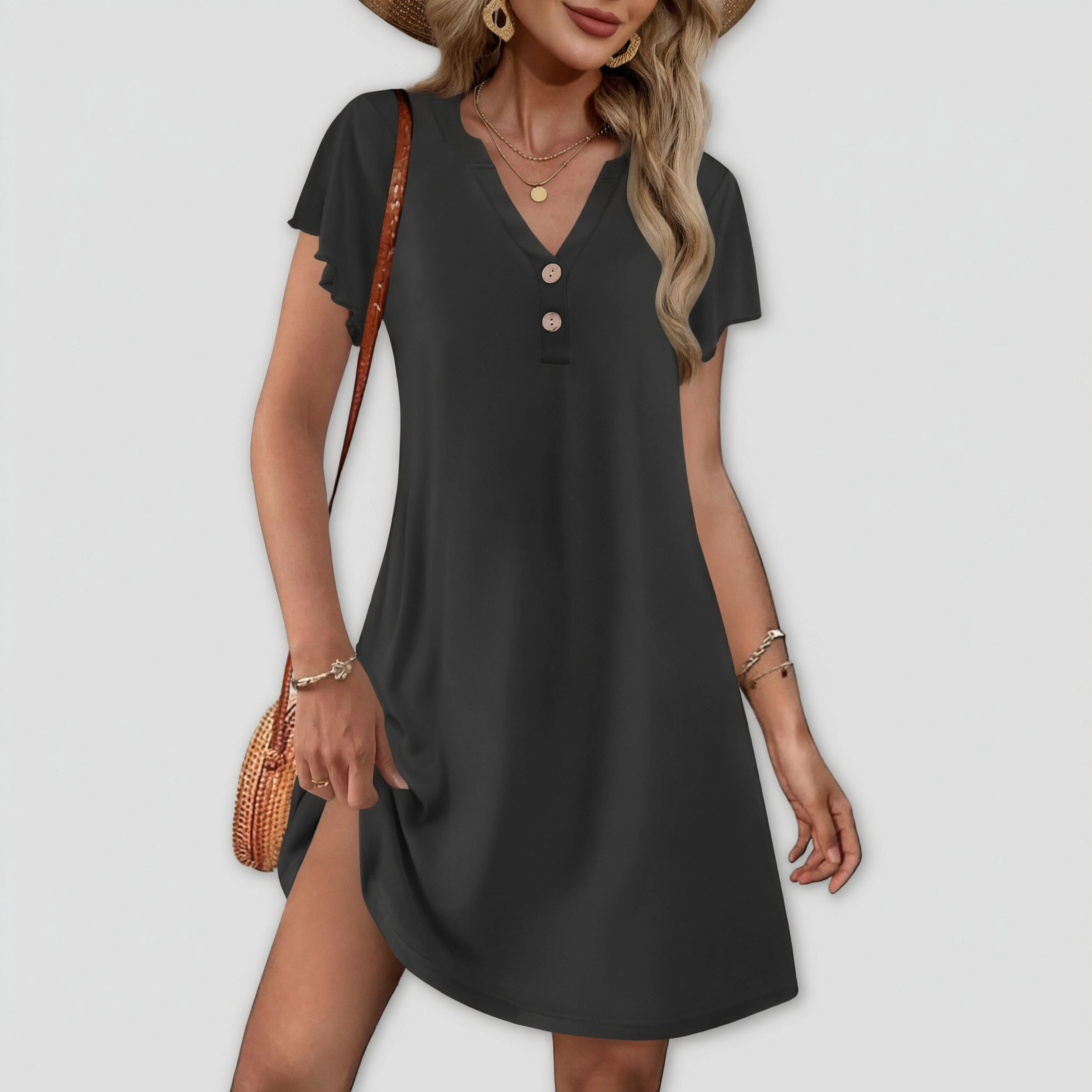 Ekouaer Women Nightgown Short Flare Sleeve Sleepshirt V Neck Sleepwear Soft Nightshirt Pajama Dress