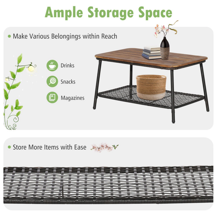 Hivvago 4 Pieces Patio Rattan Furniture Set With 2-Tier Coffee Table