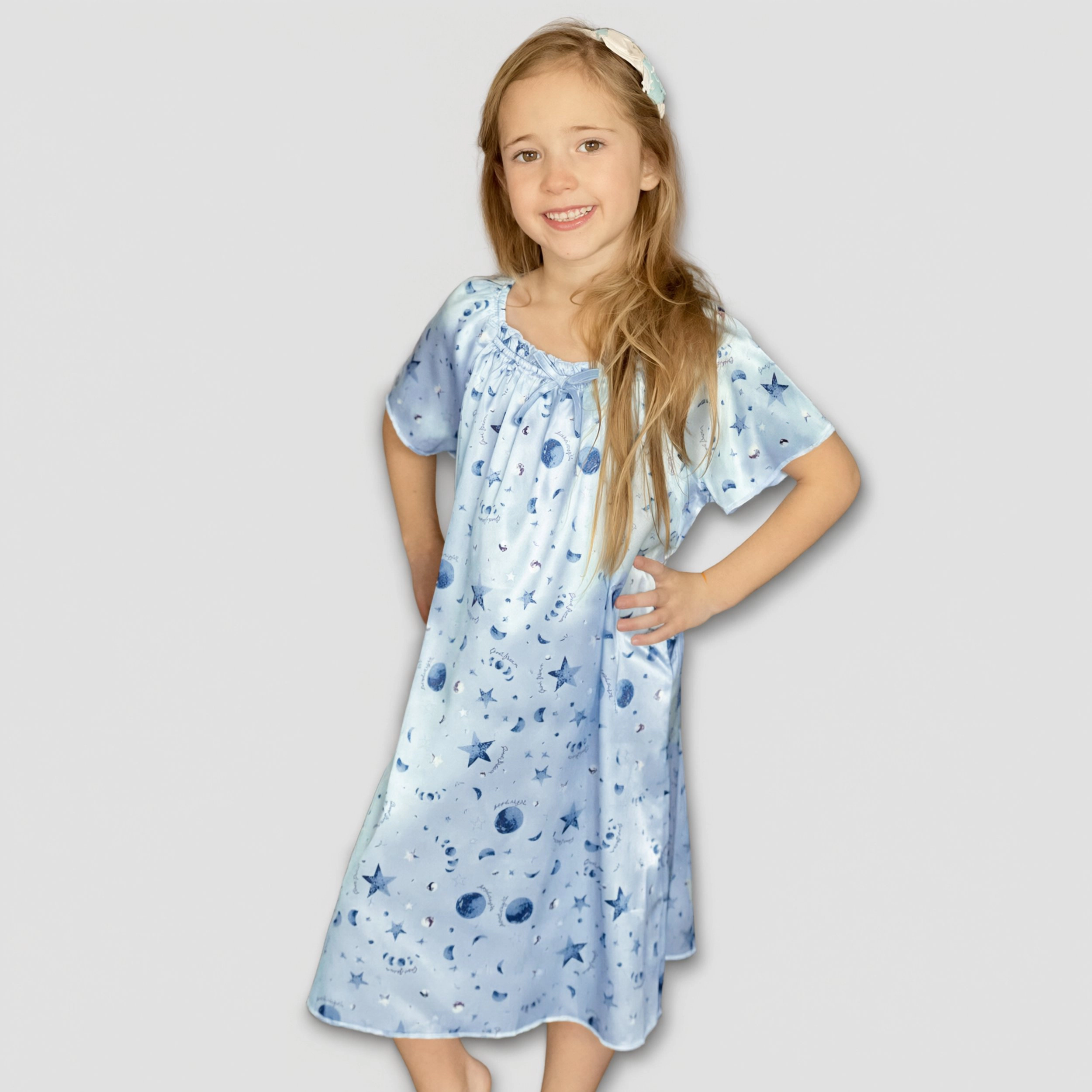 Arshiner Girls Nightgowns Silk Satin Pajama Dress Short Sleeve Soft Princess Sleepwear