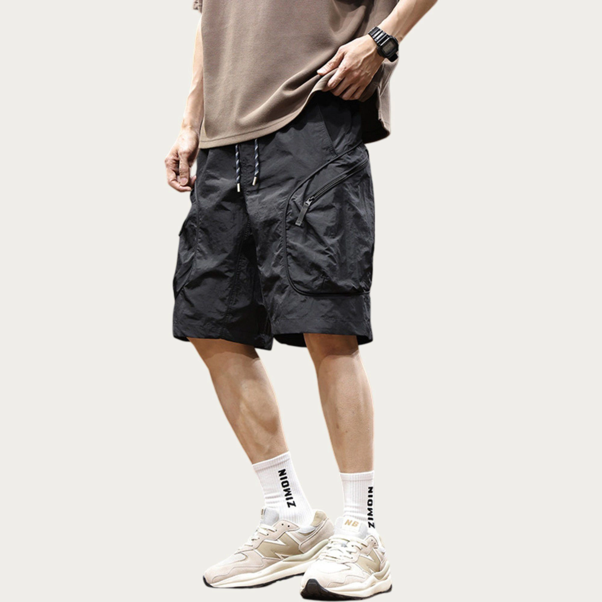 Anna-Kaci Mens Drawstring Utility Cargo Shorts with Zip Pockets