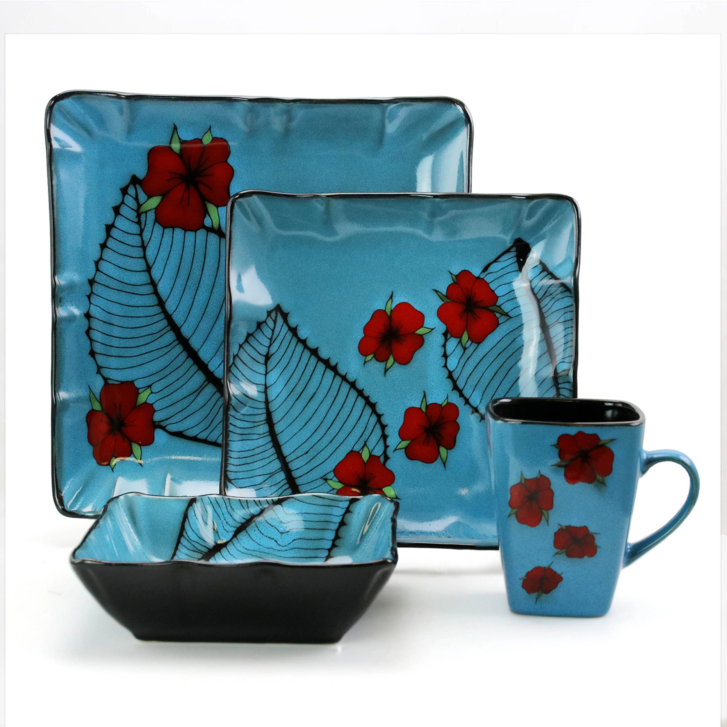 Elama Aloha Tide 16 Piece Luxurious Stoneware Dinnerware with Complete Setting for 4