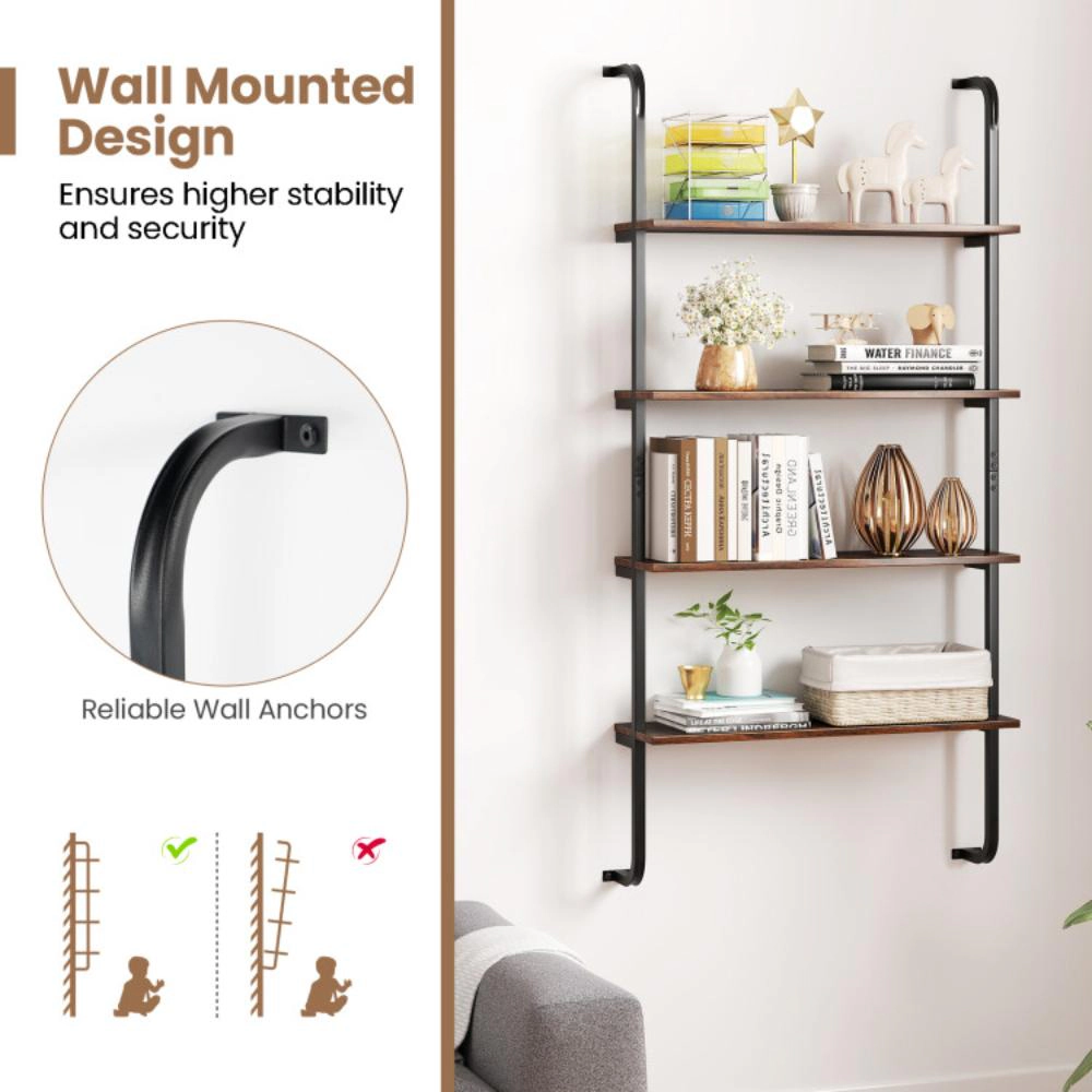 Hivvago 4-Tier Industrial Pipe Shelving with Metal Frame for Living Room Kitchen