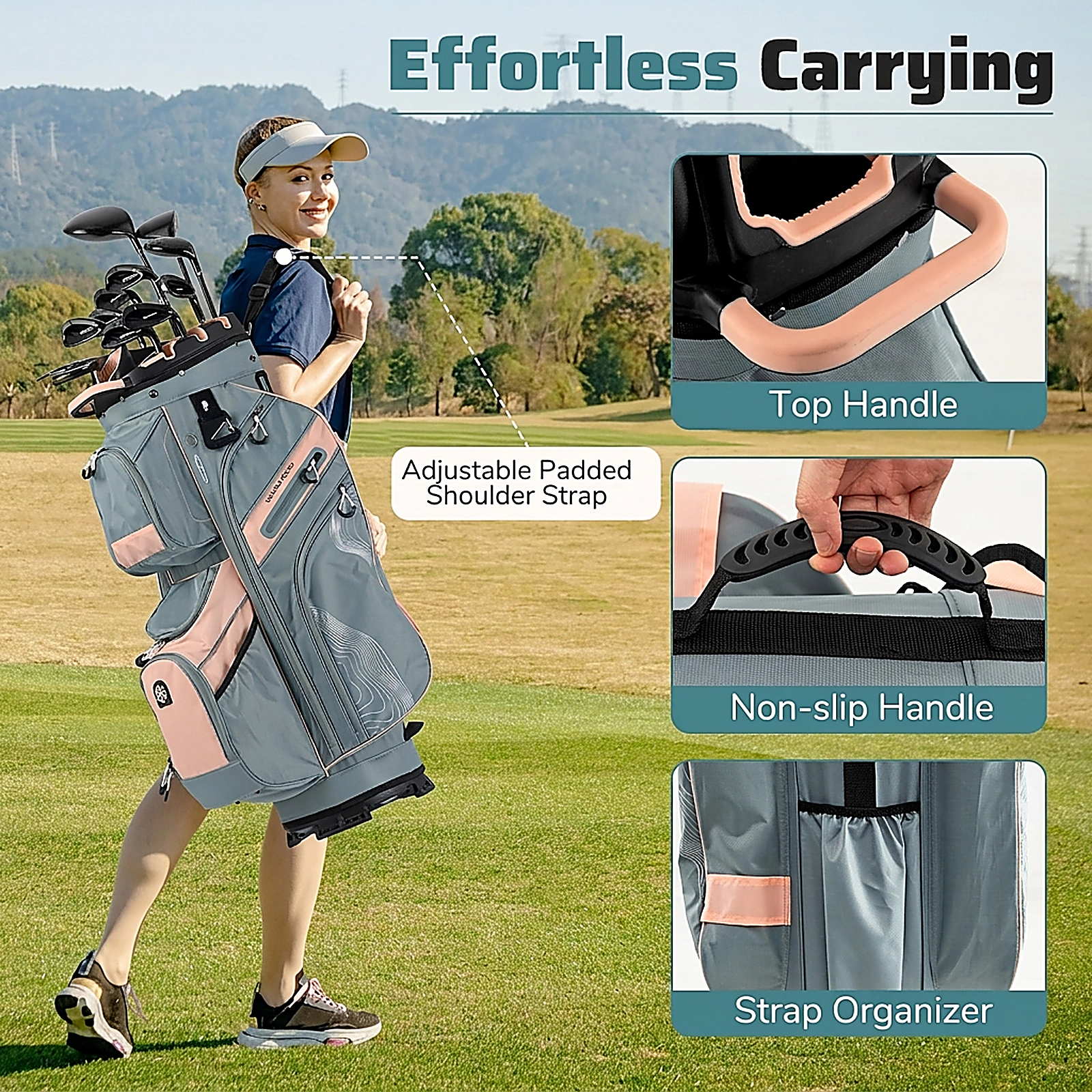 SUGIFT Molded Lock Top Golf Cart Bag with 14-Way Full Length Dividers 35.5-in Tall Orange
