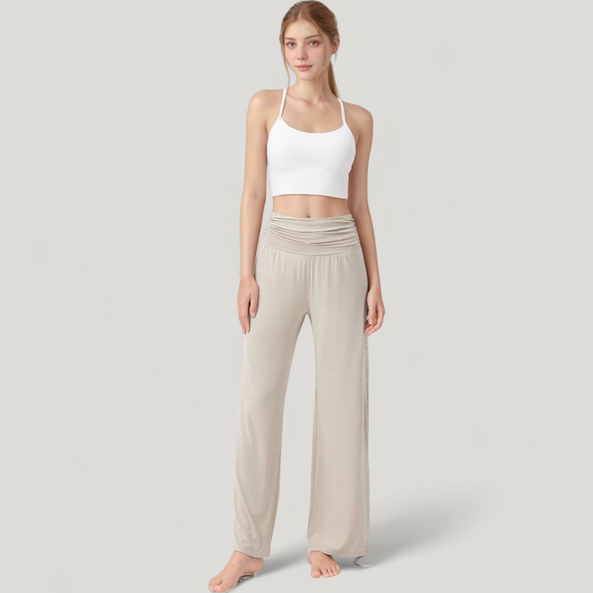 Anna-Kaci Women's Wide-Leg Lounge Pants with Foldover Waistband and Adjustable Drawstring Hem