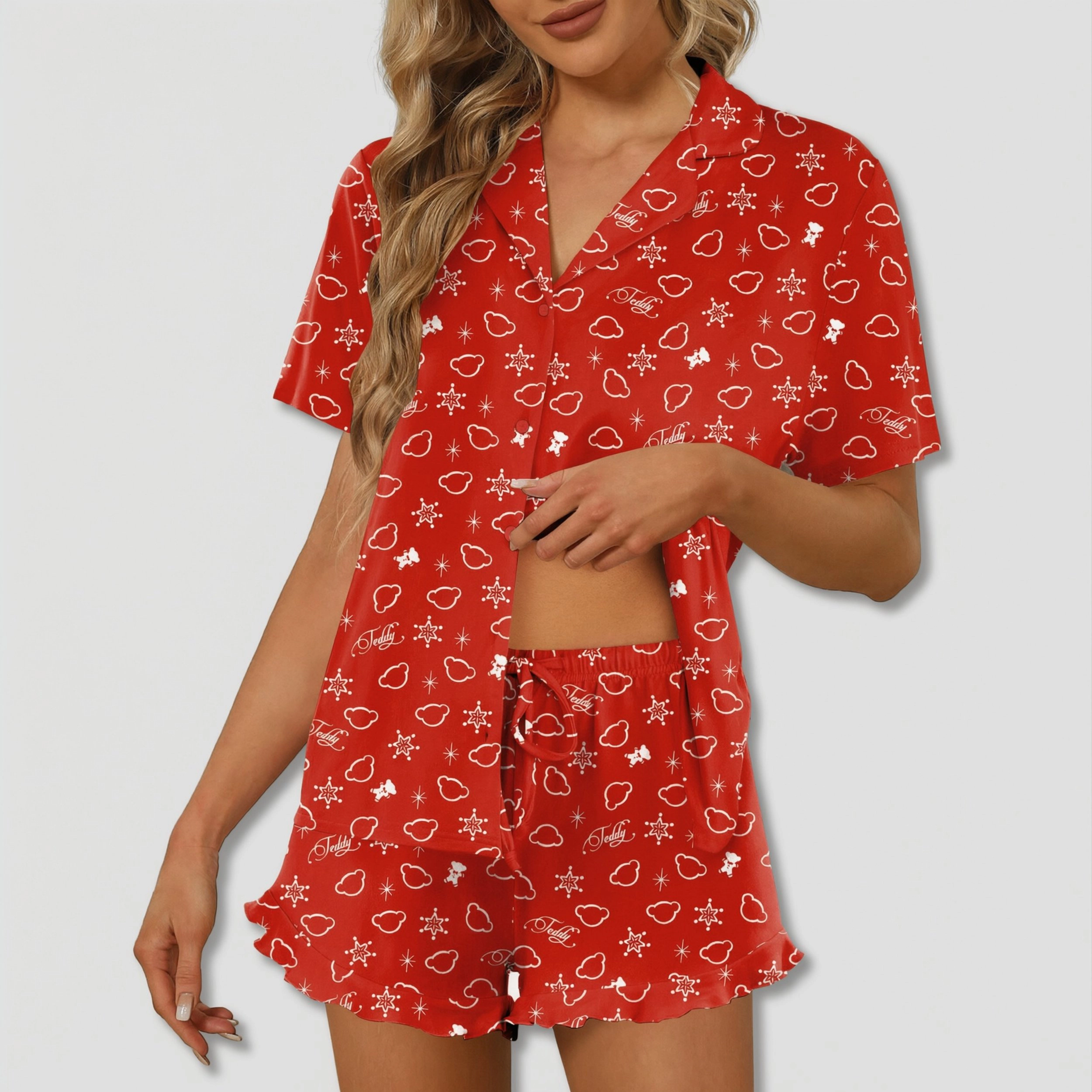 Ekouaer Pajamas Set for Women Short Sleeve Sleepwear Button Down Pjs Lounge Sets Soft Nightwear