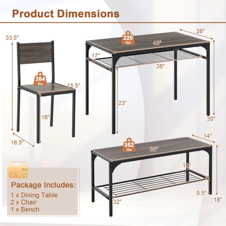 Hivvago Industrial Style Rectangular Kitchen Table With Bench And Chairs