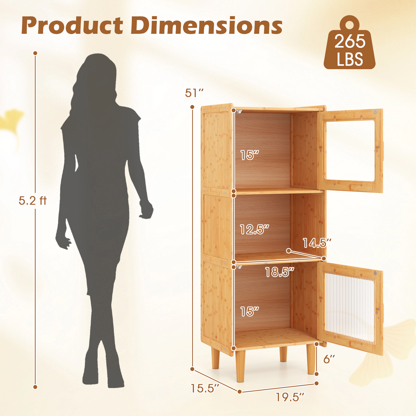 Slickblue Freestanding Wicker Storage Cabinet with Open Shelf and 2 Door Compartments Natural Finish