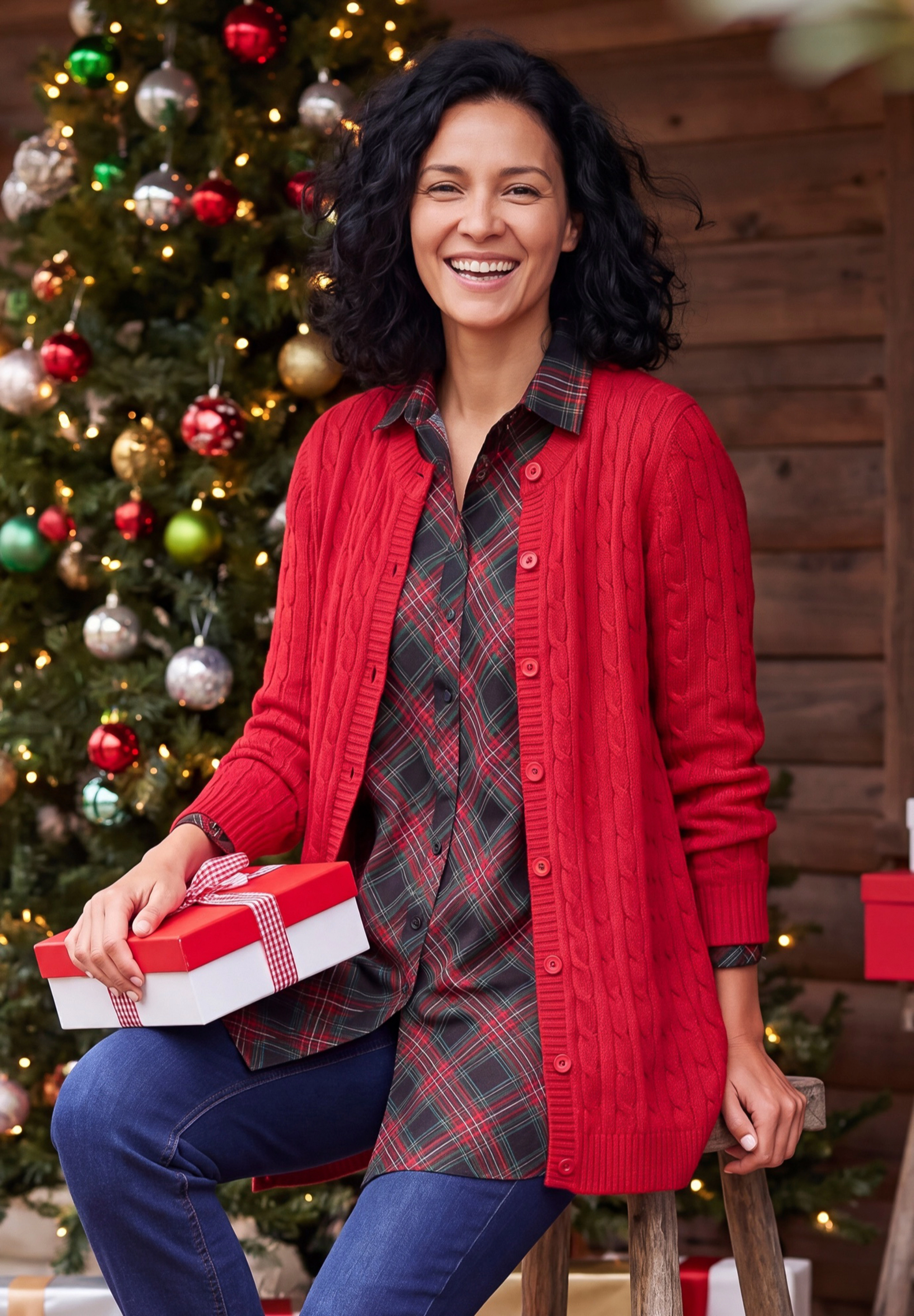 Woman Within Plus Cotton Cable Knit Cardigan Sweater