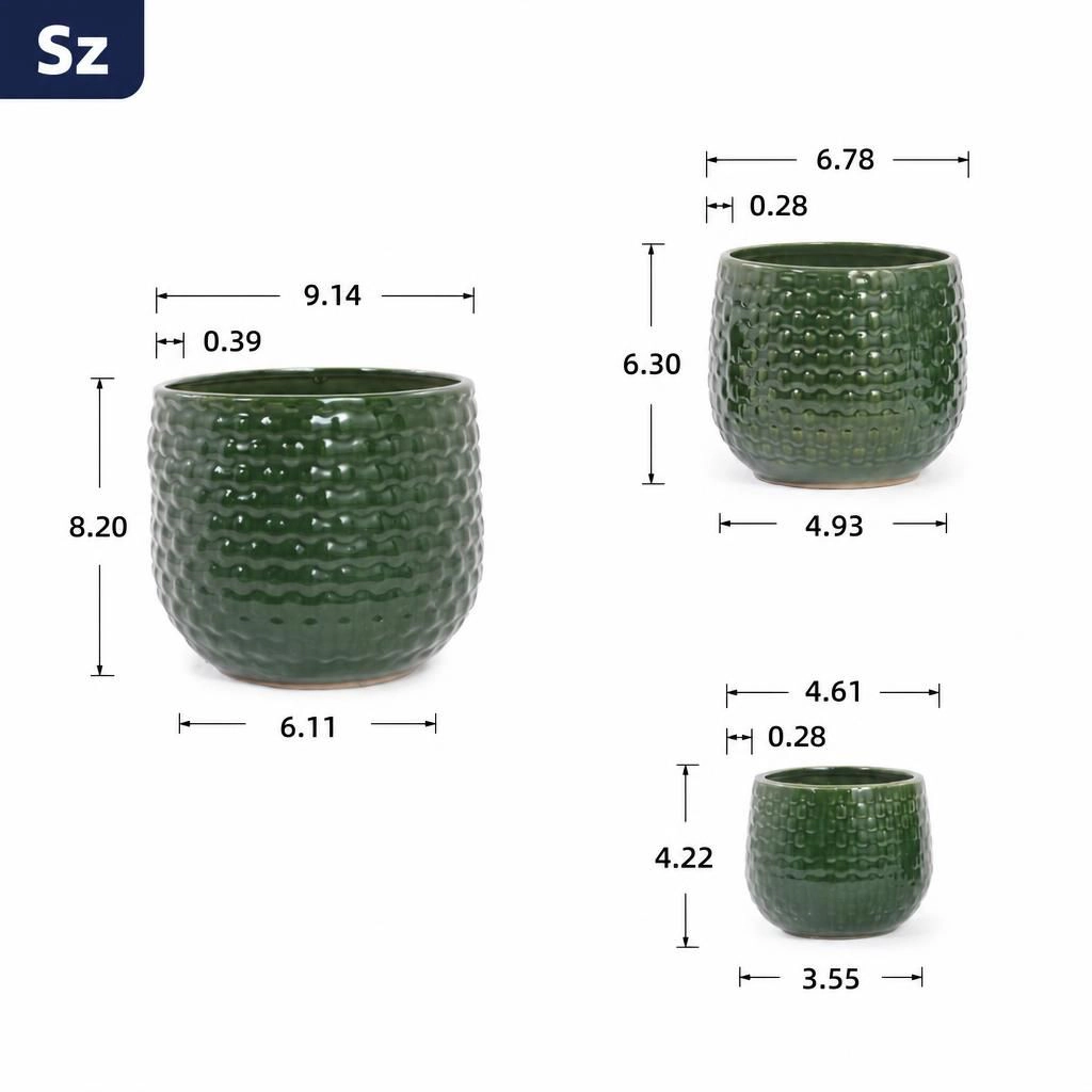 WOW PIONEER Round Ceramic Outdoor Garden Planter Pot for Flowers Succulents Vegetables Herbs Patio Balcony Yard Decor