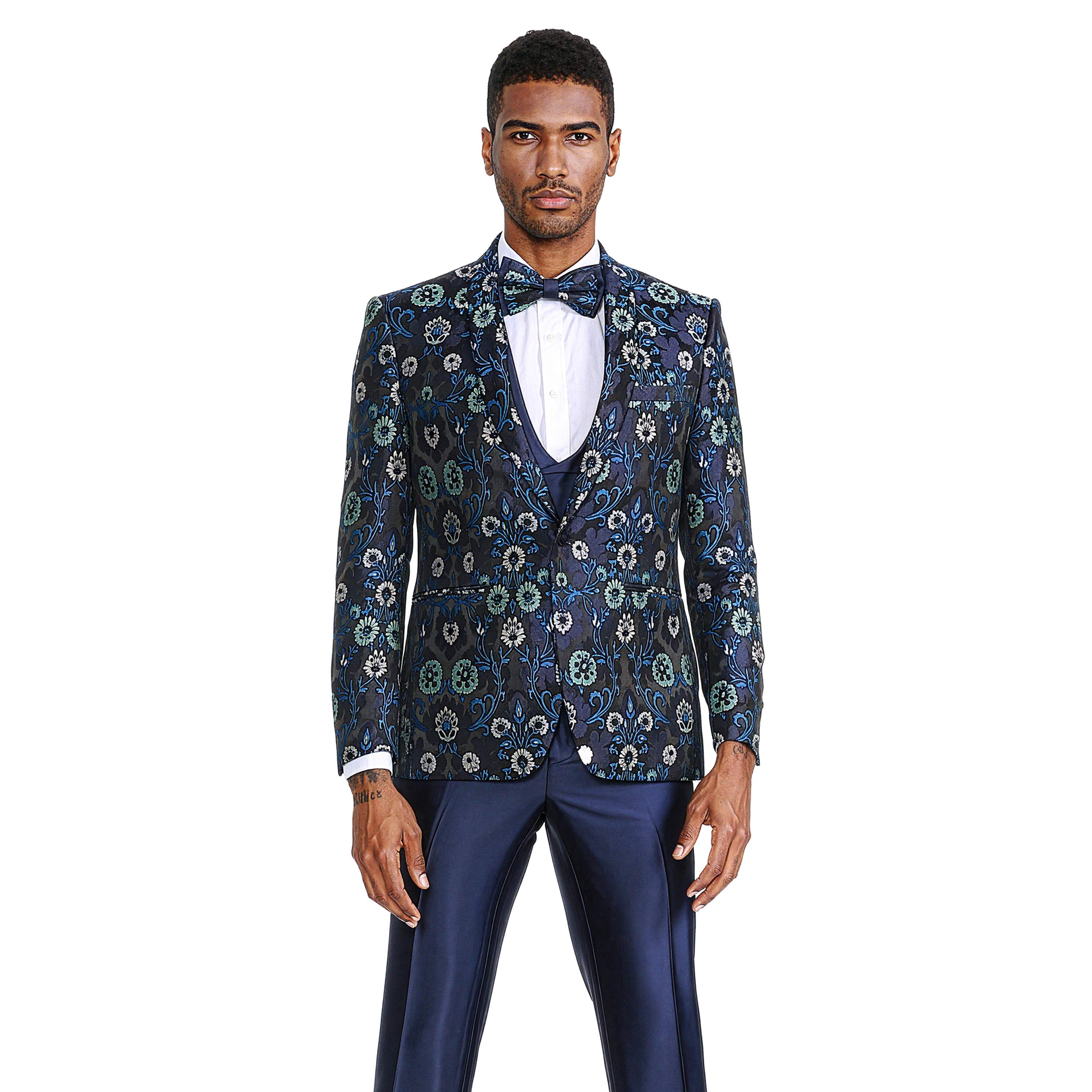 Tazzio Men's Skinny Fit Floral 3-Pc. Suit Set, Bowtie Included