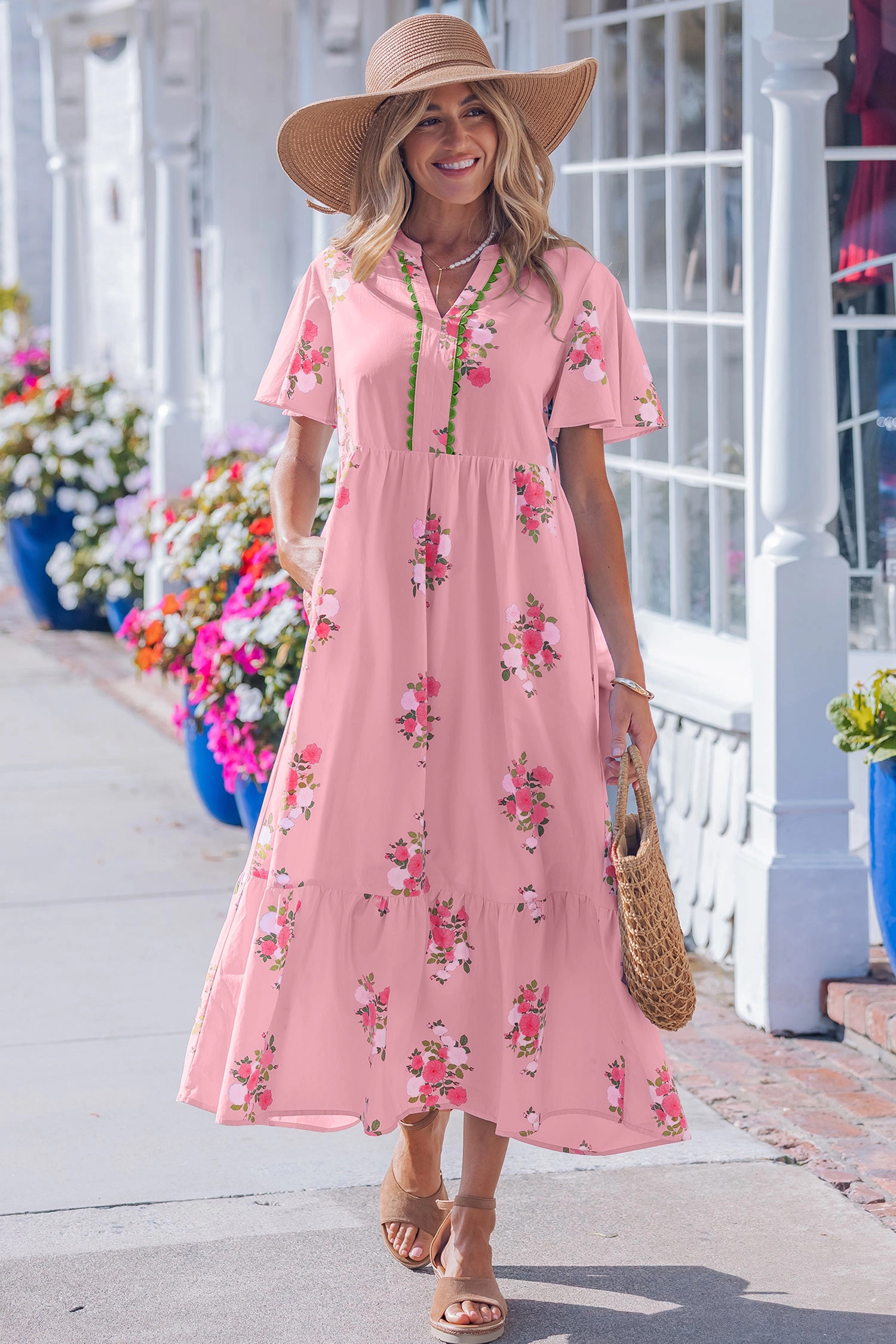 Threaded Pear Women's Alena Floral Print Maxi Dress