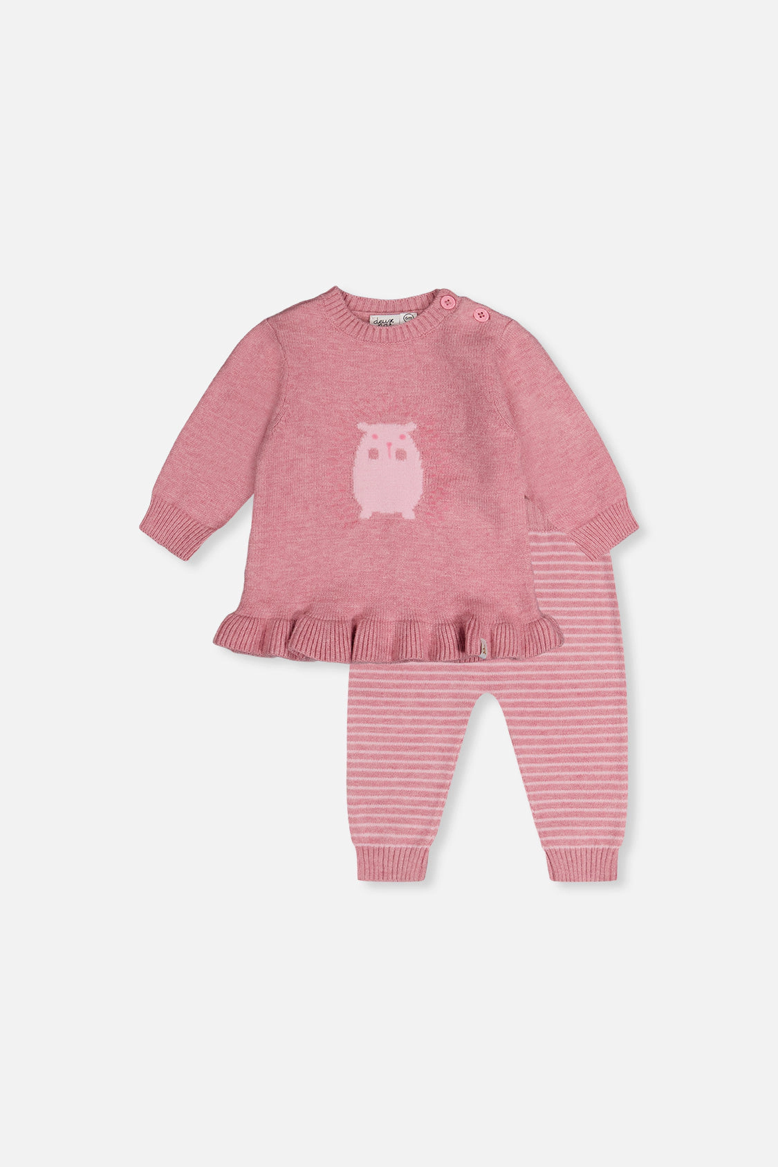 Deux par Deux Girls Knitted Hedgehog Detail Ruffle Hem Top and Pants Set