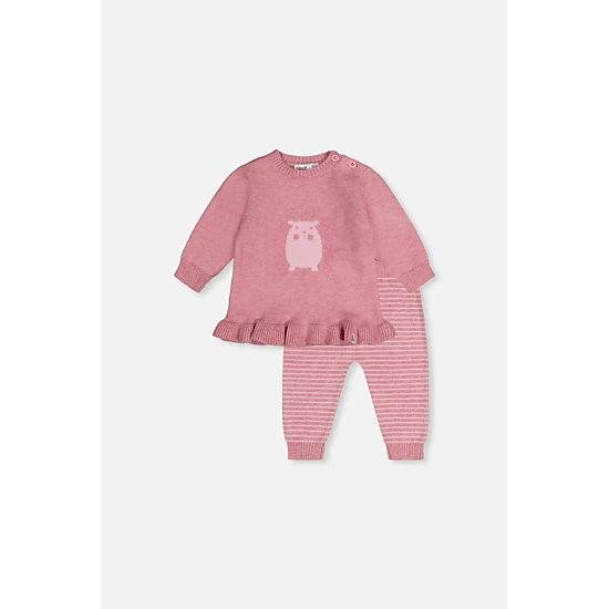 Deux par Deux Girls Knitted Hedgehog Detail Ruffle Hem Top and Pants Set