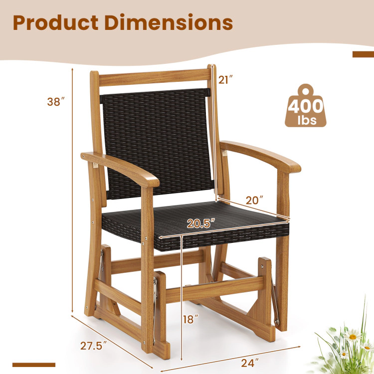 Hivvago Patio Rattan Glider Chair 20.5" Wicker Back Acacia Frame Outdoor Rocker