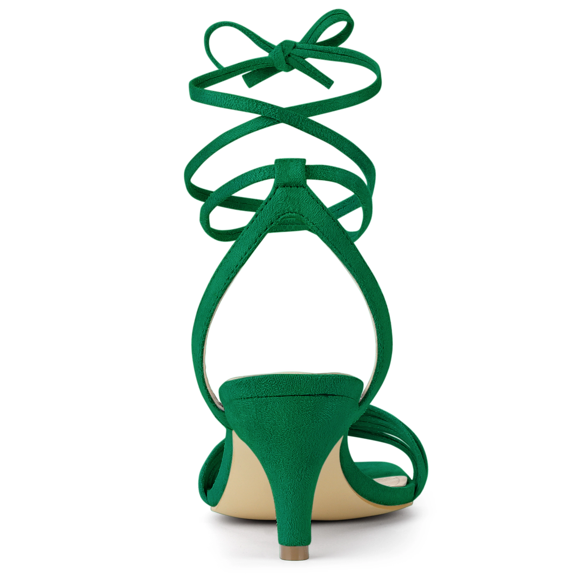 BLISSFUL STEP Women's Faux Suede Lace Up Open Toe Kitten Heel Slingback Sandals