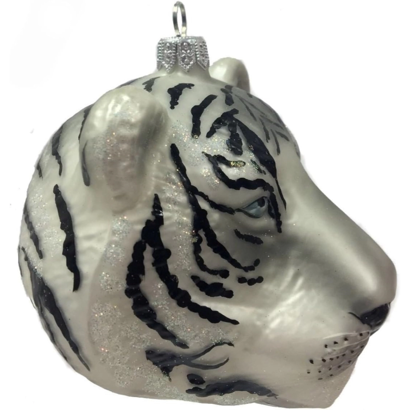Pinnacle Peak Trading Company White Tiger Head Figural Polish Glass Christmas Tree Ornament Wild Cat Animal