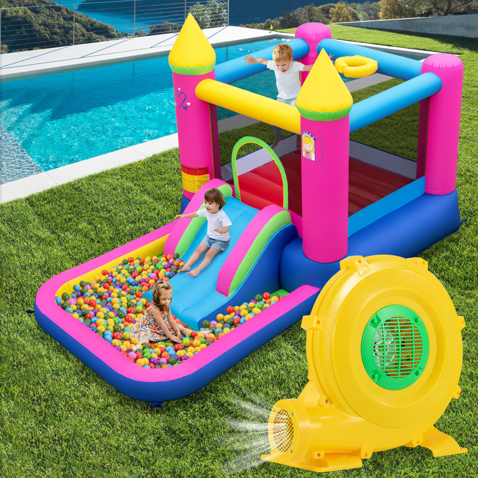 SUGIFT 780W 1-HP 1300-CFM Portable Bounce House Blower with 4.5-in Outlet Ground Stakes and 12-ft Cord