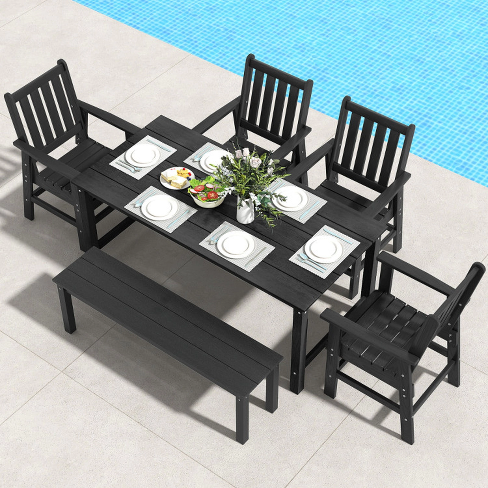 SUGIFT Set of 4 All Weather HDPE Slatted Armrests Patio Dining Chairs 24-in x 24-in x 37.5-in 330-lb Capacity Black