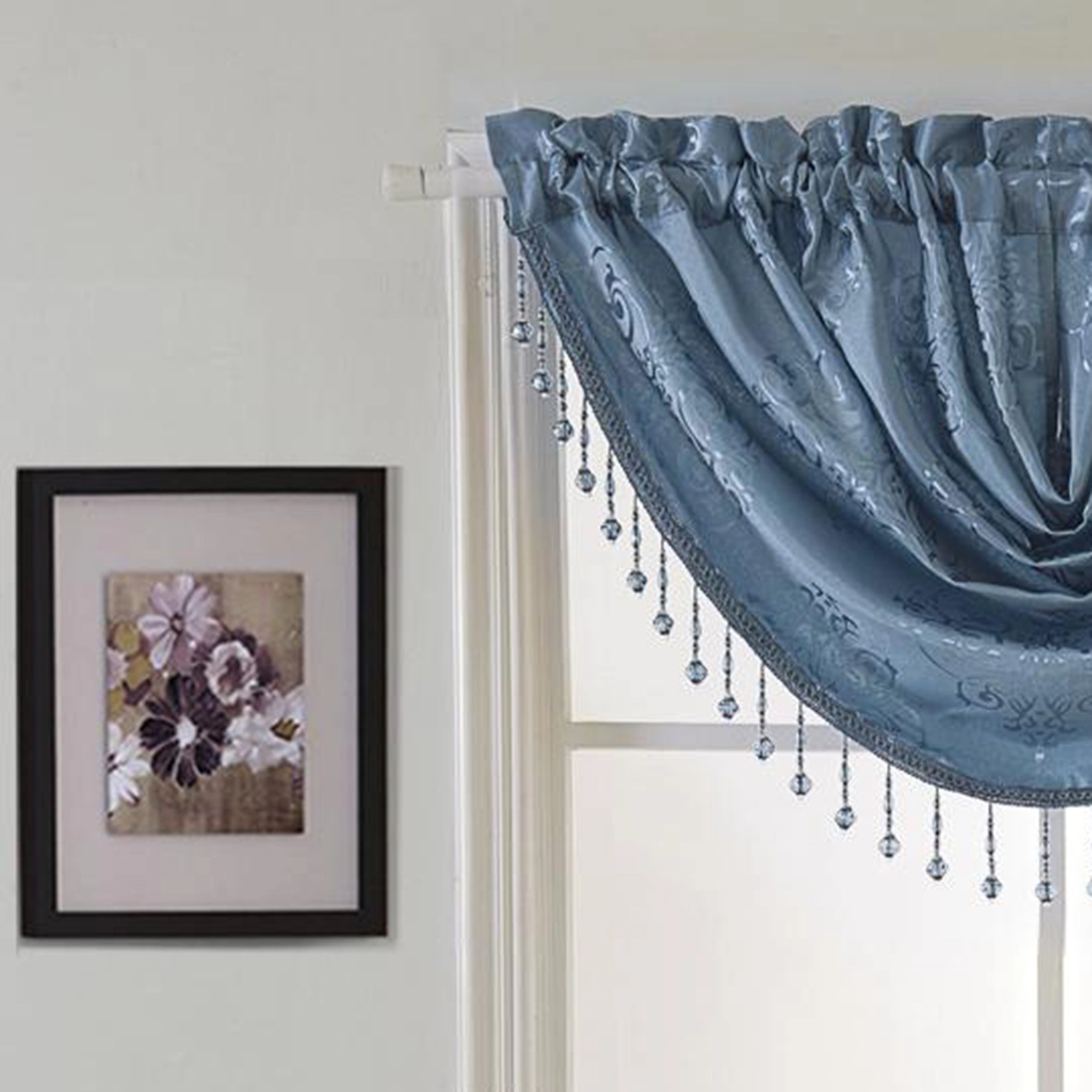 RT Designers Collection Belgium Jacquard Window Swag Valance With 2.5" Rod Pocket - 47x37" Blue