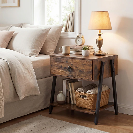 Hivvago Industrial Bedside Table with Drawer