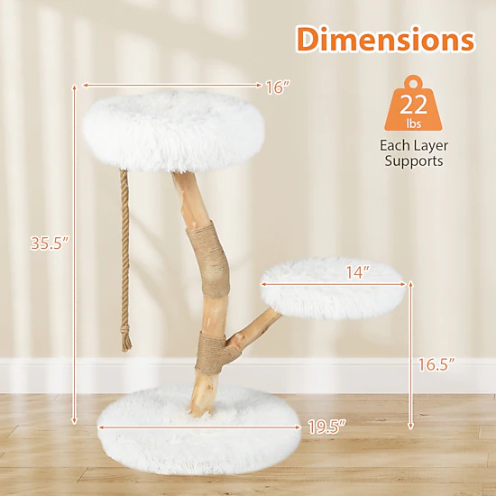 LJG Modern Wooden Cat Tree Tower with Perch and Natural Jute Scratching ...