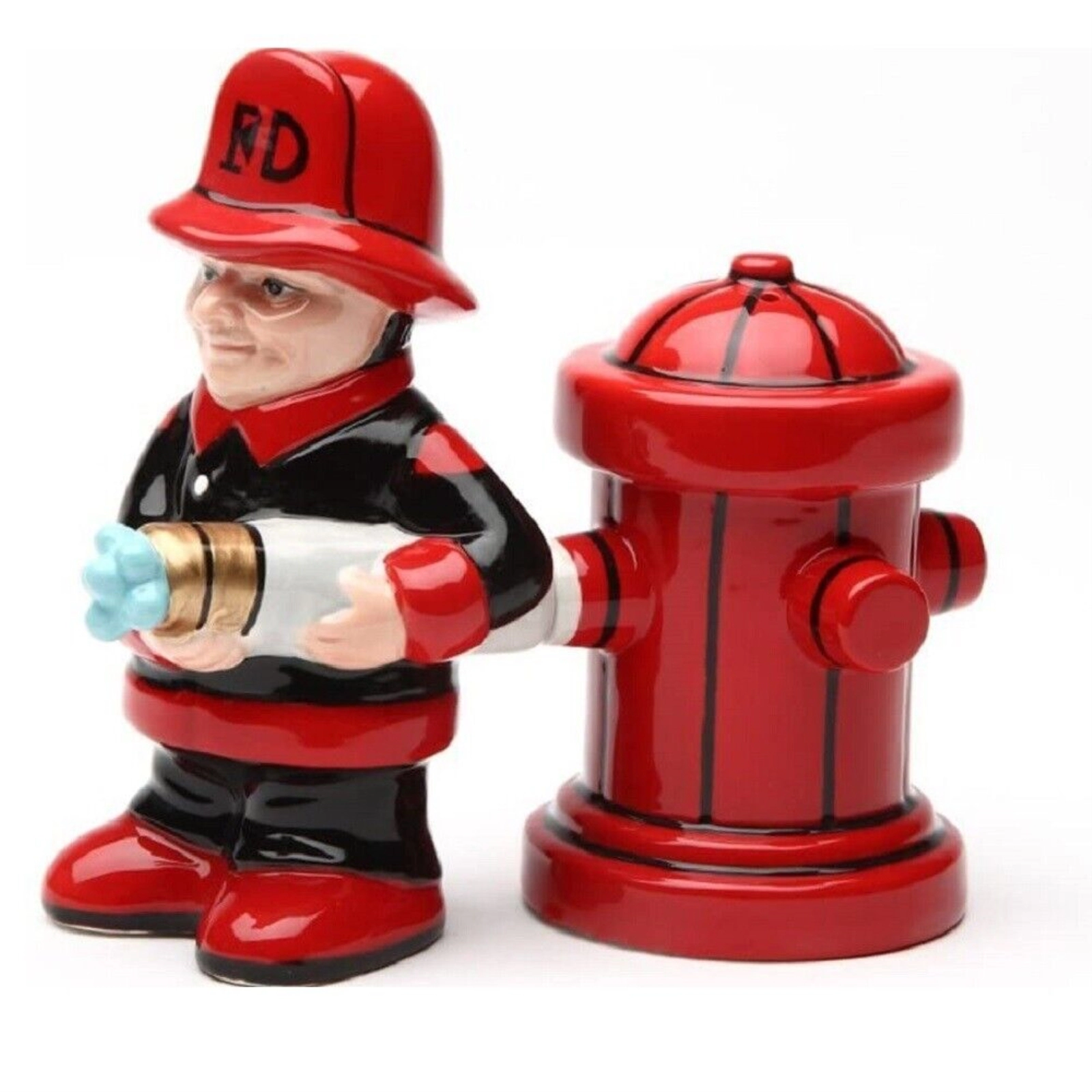 Pacific Giftware Fireman with Hose and Hydrant 4 Inch Ceramic Magnetic Salt and Pepper Shaker Set Novelty Gift