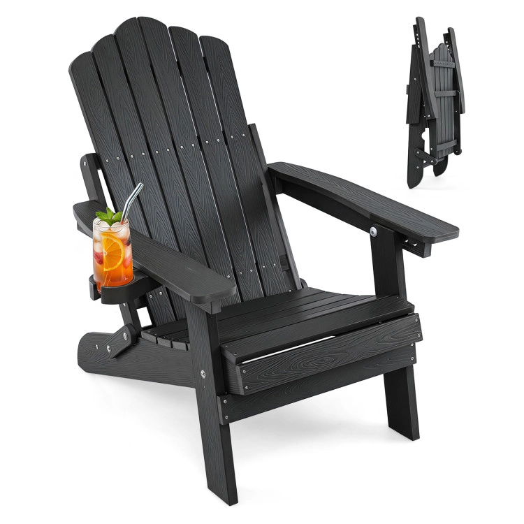 Hivvago Outdoor Folding Adirondack Chair With Cup Holder And 5-Level Backrest