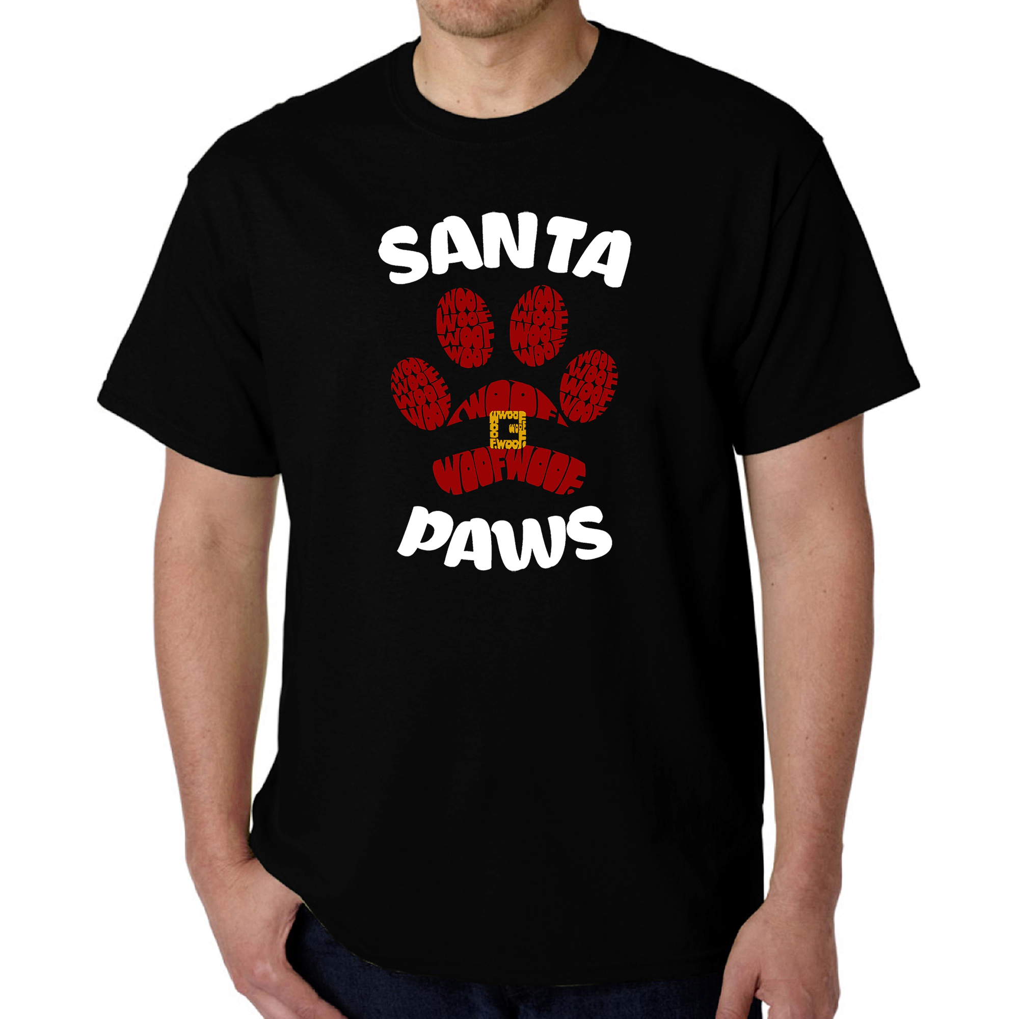 LA Pop Art Men's Santa Paws Word T-Shirt