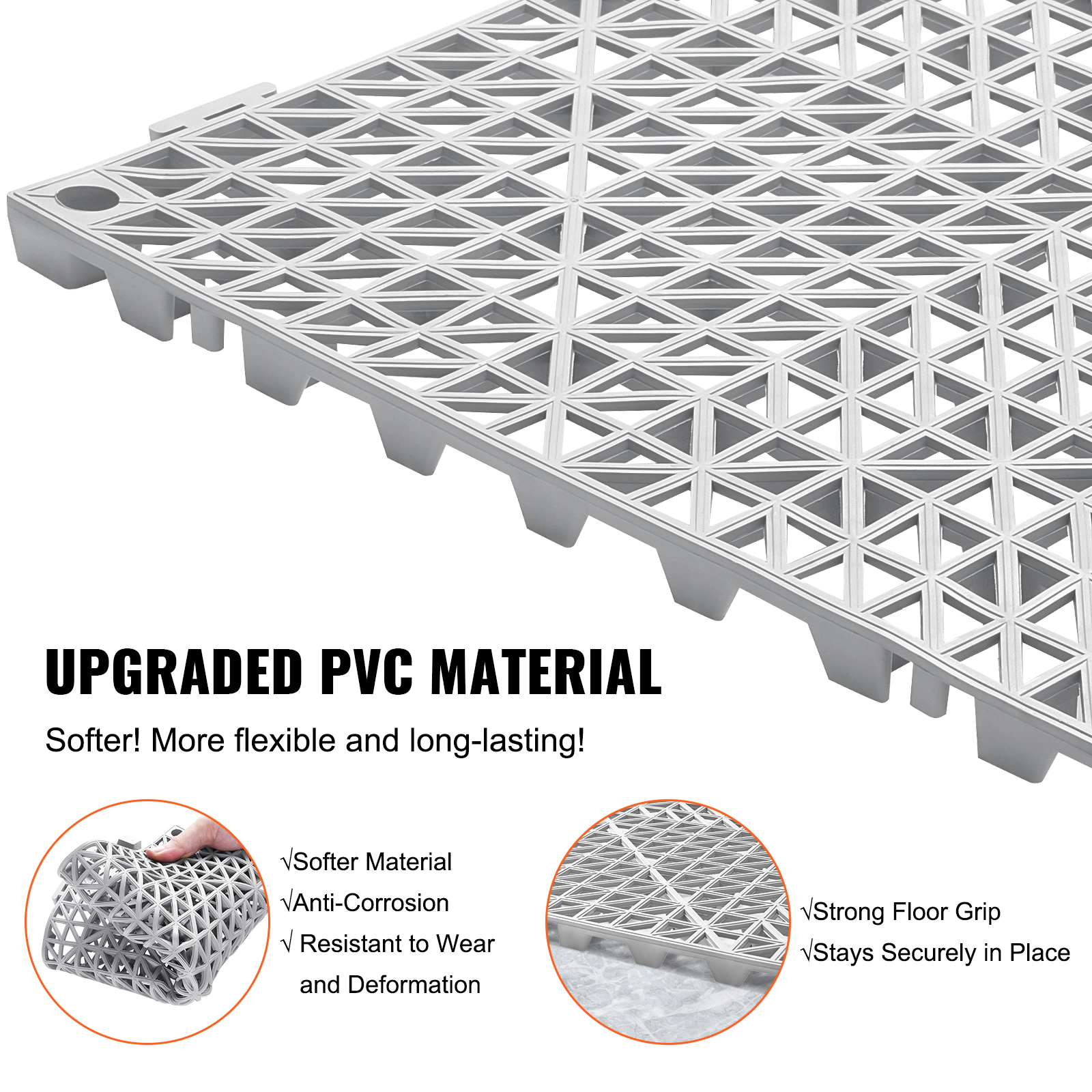 HONGGE Interlocking Tile Drainage Tiles 12" x 12" Splicing Soft PVC Interlocking Drainage Floor Tiles Non-Slip Drainage