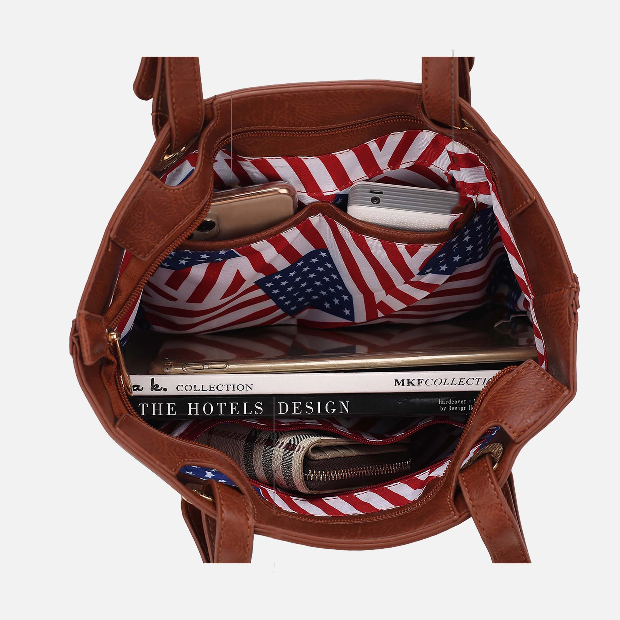 Mia K Collection Vera Tote Bag - Vegan Leather Patriotic Flag Print, Gold-Tone Hardware