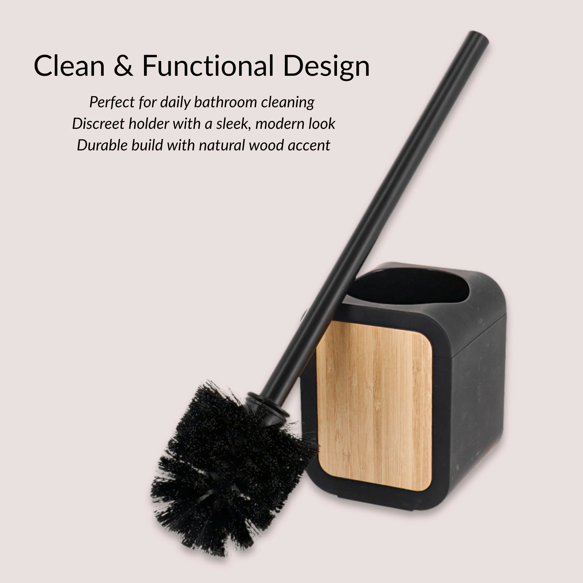 Evideco French Home Goods Urban Bathroom Brush and Holder Set - Rubber with Wood Inlay
