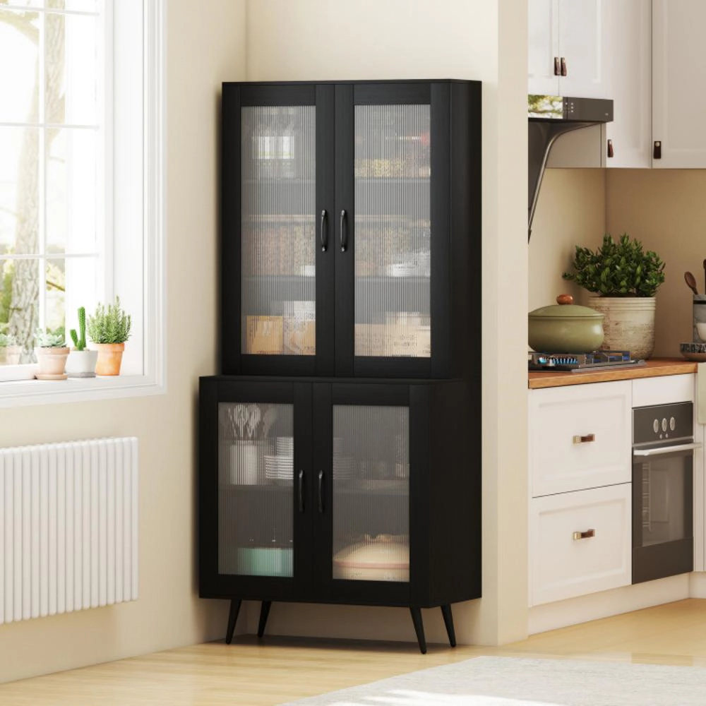 Hivvago 70.5 Inch Tall Kitchen Pantry Cabinet Cupboard With 4 Transparent Doors