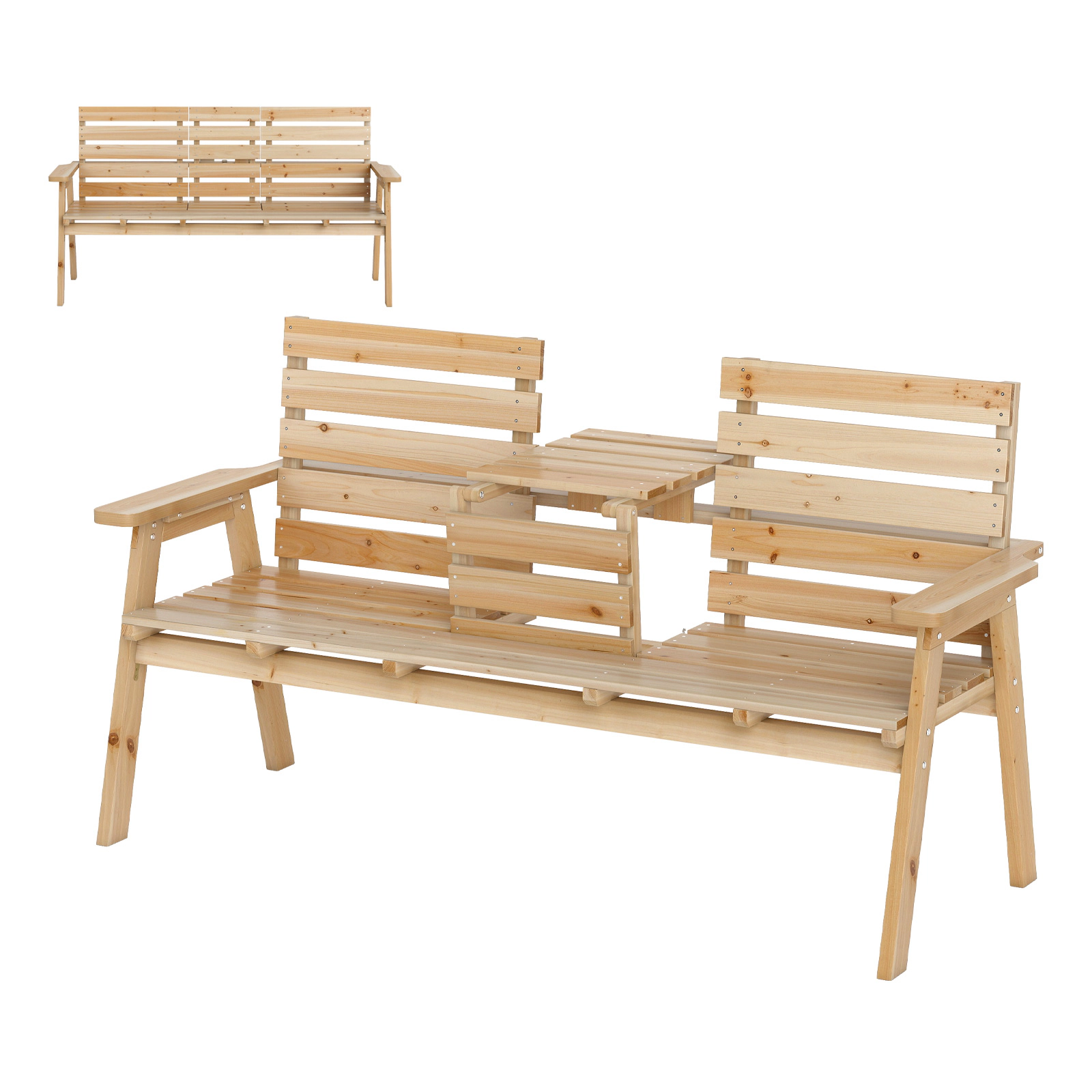 LJG Outdoor Fir Wood Bench with Foldable Middle Table