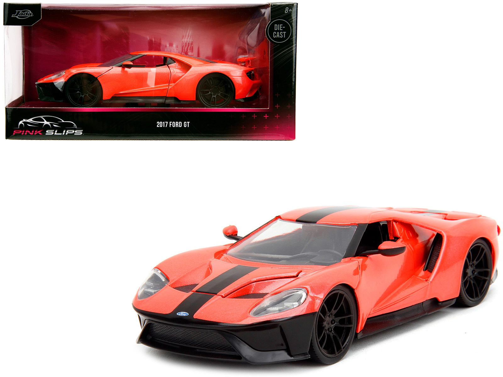 Jada 2017 Ford Gt Light Red Metallic With Black Stripe "Pink Slips" Series 1/24 Diecast Model Car By Jada