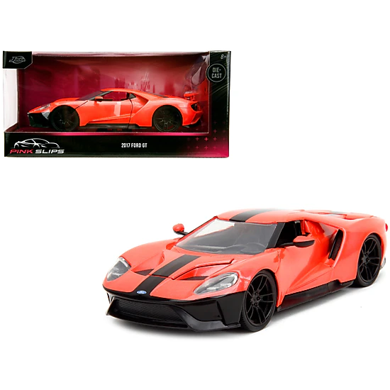 Jada Collectible 2017 Ford Gt Light Red Metallic With Black Stripe "Pink Slips" Series 1/24 Diecast Model Car